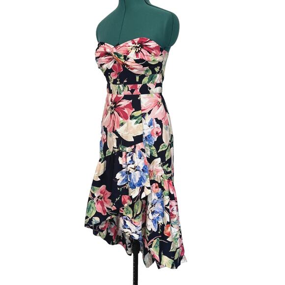 Eliza J Floral Strapless Midi Dress 4P high low ruffle petite wedding guest - Picture 2 of 13